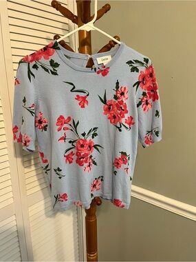 CeCe Pale Blue Floral Short-Sleeve Knit Top